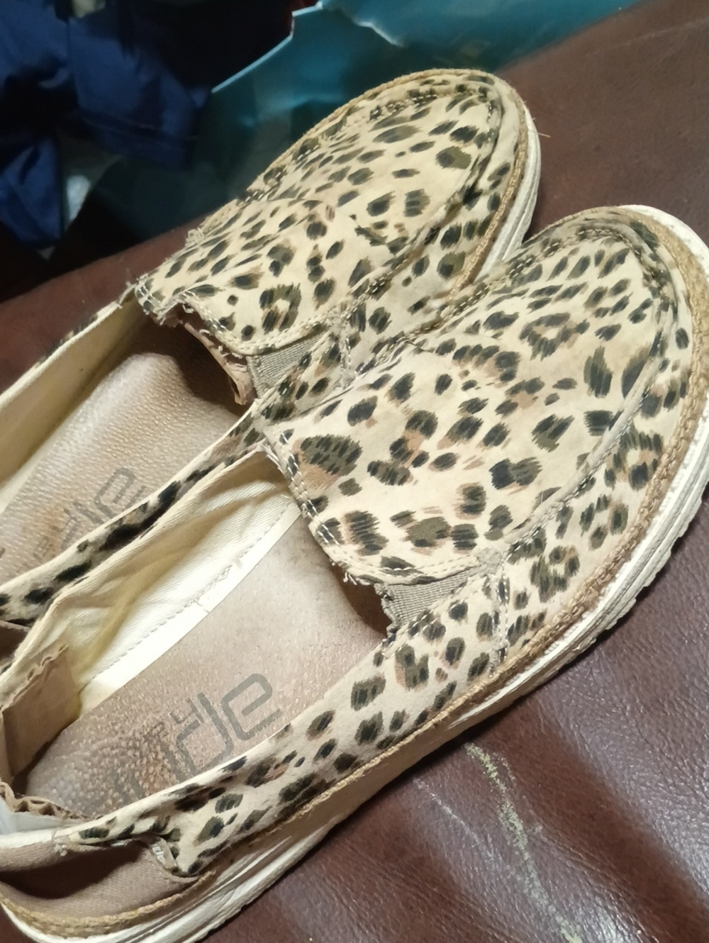 Hey Dude Leopard Print Slip-On Flats in Beige and Black